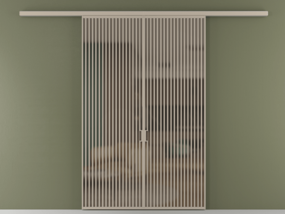 Перегородка Formato вдоль стены двустворчатая АЛПР 040.06 Алюминий бисквитный Сатинированное бронзовое стекло, триплекс Цена 2244900 ₸ | Volhovec