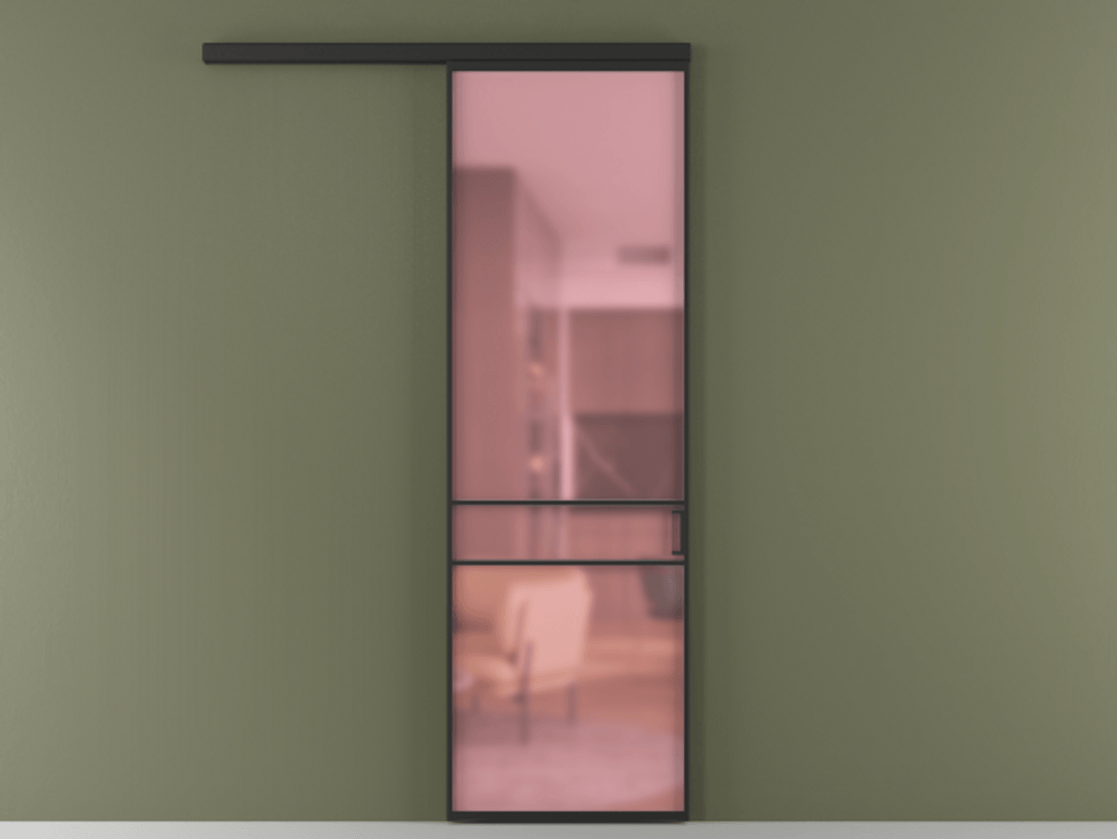 Перегородка Formato вдоль стены 1 створка АЛПР 040.02 Алюминий Черный Сатинированное розовое стекло, триплекс Цена 635900 ₸  | Volhovec