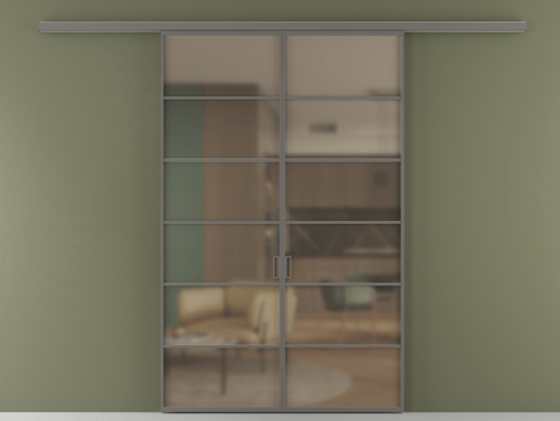 Перегородка Formato вдоль стены 2 створки АЛПР 040.04 Алюминий классический серый Сатинированное бронзовое стекло, триплекс Цена 1344350 ₸ | Volhovec