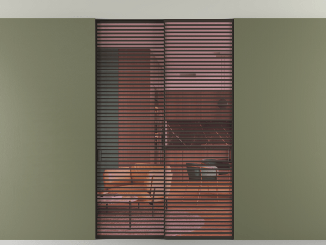 Перегородка Formato внутри проёма скрытое крепление в потолок 2 створки АЛПР 040.07 Алюминий антрацит Прозрачное розовое стекло, триплекс Цена 2676700 ₸ | Volhovec