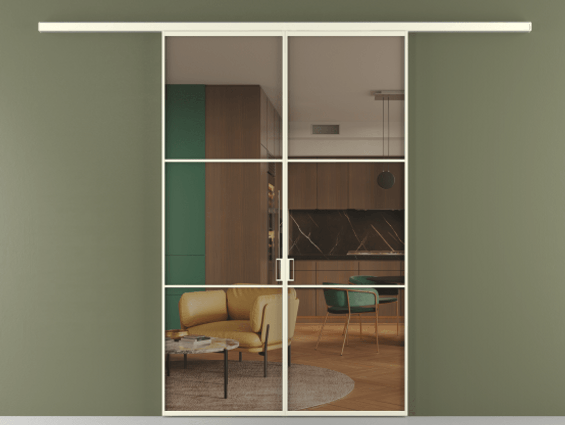 Перегородка Formato вдоль стены 2 створки АЛПР 040.03 Алюминий молочно-белый Прозрачное бронзовое стекло, триплекс Цена 1266470 ₸ | Volhovec