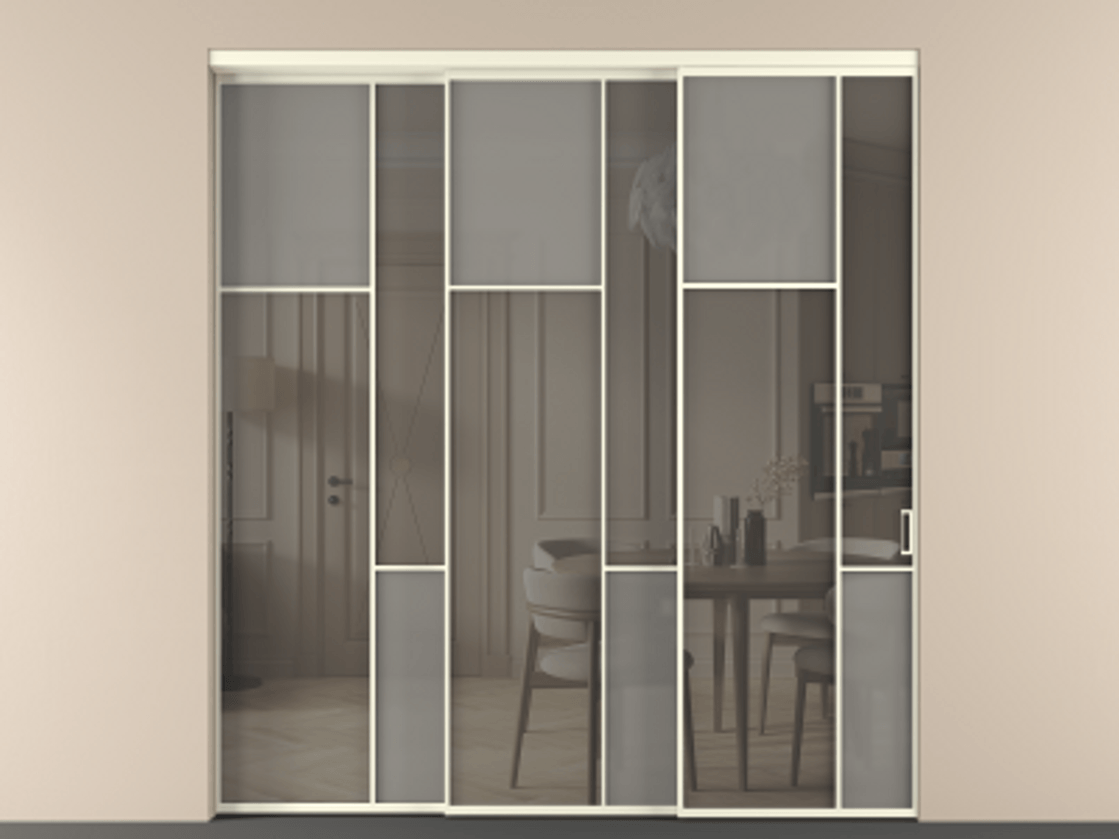 Перегородка Mosaic внутри проёма 3 створки с синхронным механизмом АЛПР 041.10 Алюминий молочно-белый Сатинированное серое стекло, триплекс, 6 мм + Прозрачное серое стекло, триплекс. Цена 2729310 ₸ . Фабрика дверей Волховец 8 (800) 551 43 19 Перегородка Mosaic внутри проёма 3 створки с синхронным механизмом АЛПР 041.10 Алюминий молочно-белый Сатинированное серое стекло, триплекс, 6 мм + Прозрачное серое стекло, триплекс Цена 2729310 ₸ | Volhovec