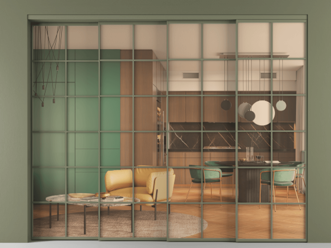 Перегородка Formato внутри проёма 4 створки с синхронным механизмом АЛПР 040.05 Алюминий оливковый тёмный Прозрачное оранжевое стекло, триплекс. Цена 3049400 ₸ 1. Полотно 4 шт. (800/2100 мм)
2. Комплект установки раздвижной системы
3. Базовый комплект фурнитуры
4. Комплект фурнитуры телескопик синхро-3
5. Ручка RONDO
. Фабрика дверей Волховец 8 (800) 551 43 19 Перегородка Formato внутри проёма 4 створки с синхронным механизмом АЛПР 040.05 Алюминий оливковый тёмный Прозрачное оранжевое стекло, триплекс Цена 3049400 ₸ | Volhovec