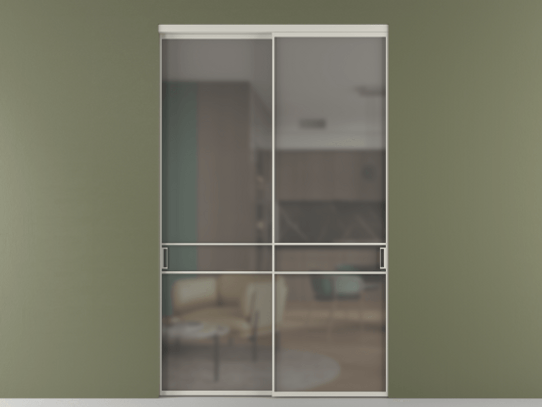 Перегородка Formato внутри проёма 2 створки АЛПР 040.02 Алюминий тёплый серый Сатинированное серое стекло, триплекс Цена 2697300 ₸  | Volhovec