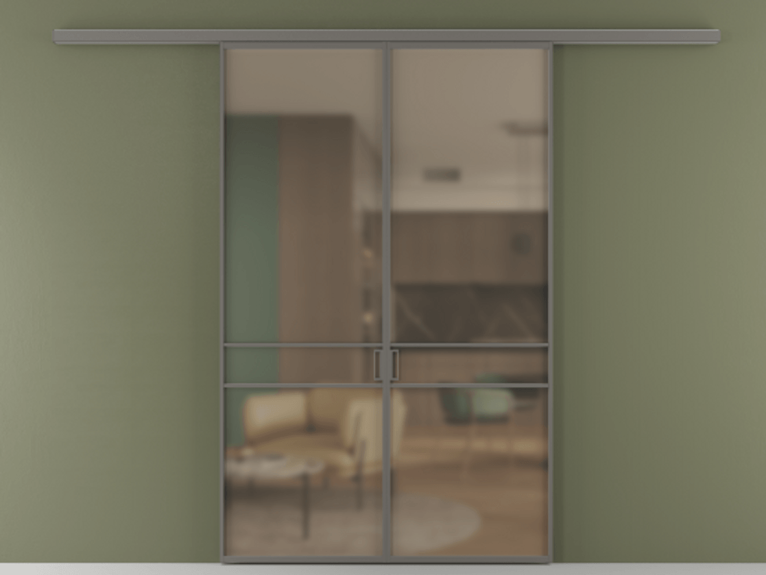 Перегородка Formato вдоль стены 2 створки АЛПР 040.02 Алюминий классический серый Сатинированное бронзовое стекло, триплекс Цена 1266470 ₸ | Volhovec