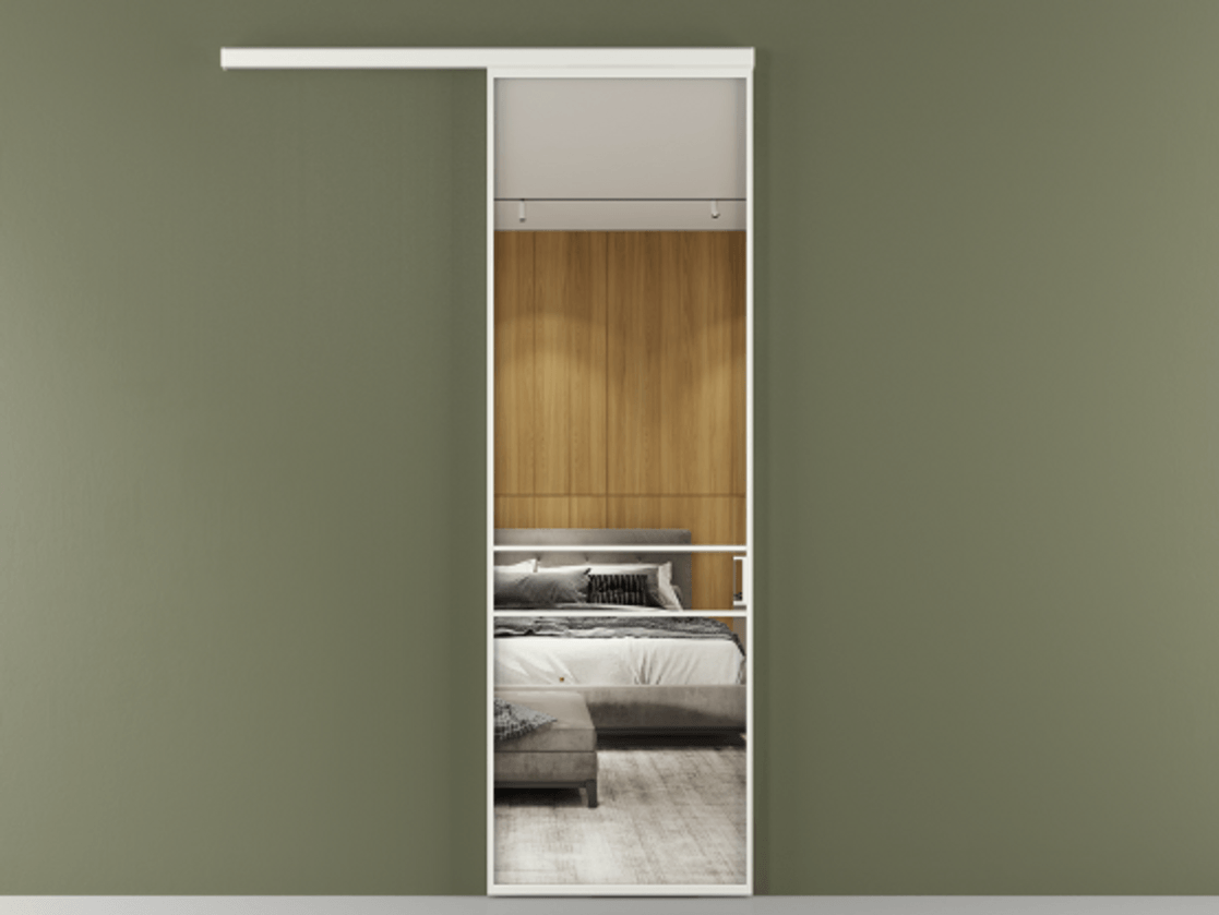 Перегородка Формато вдоль стены 1 створка АЛПР 040.02 Алюминий светло-серый Двустороннее зеркало, триплекс , триплекс 6 мм Цена 773577 ₸  | Volhovec