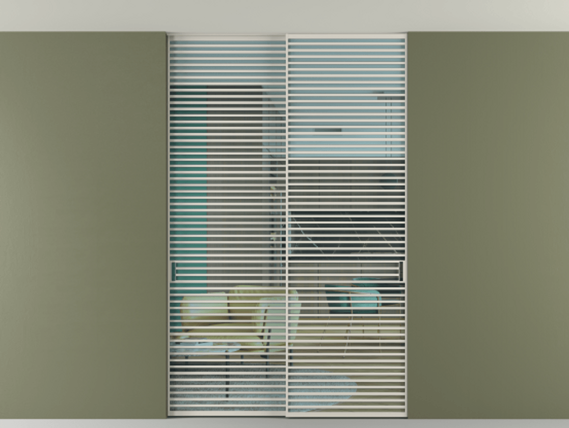 Перегородка Formato внутри проёма скрытое крепление в потолок 2 створки АЛПР 040.07 Алюминий облачно-серый Прозрачное голубое стекло, триплекс Цена 2676700 ₸ | Volhovec