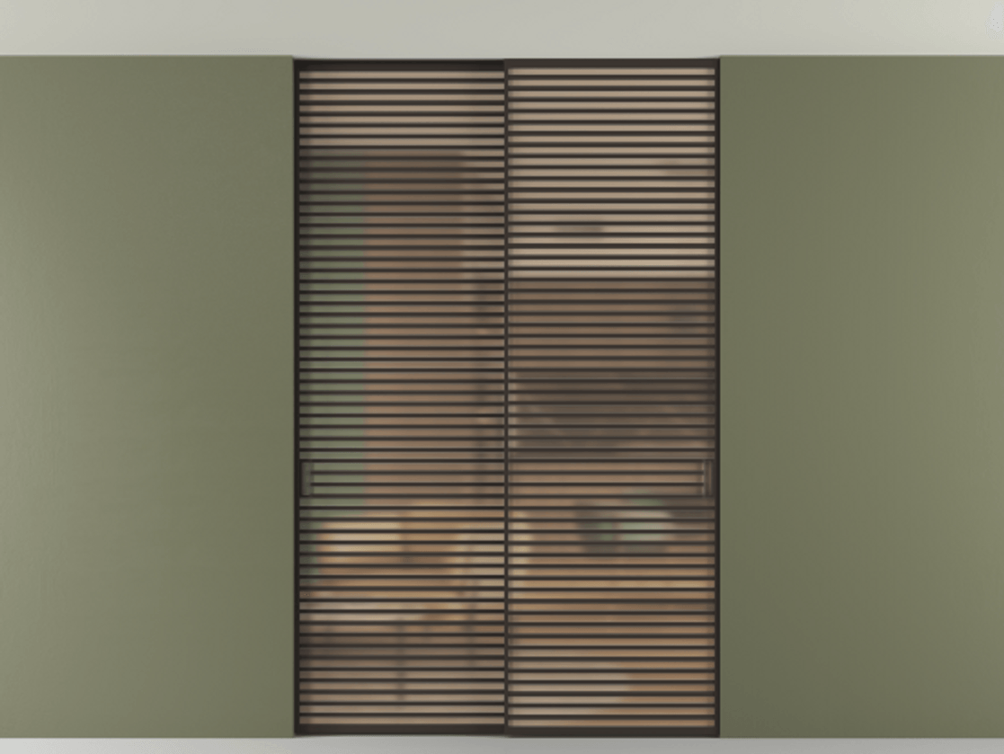 Перегородка Formato внутри проёма скрытое крепление в потолок 2 створки АЛПР 040.07 Алюминий антрацит Сатинированное оранжевое стекло, триплекс Цена 3152000 ₸ | Volhovec