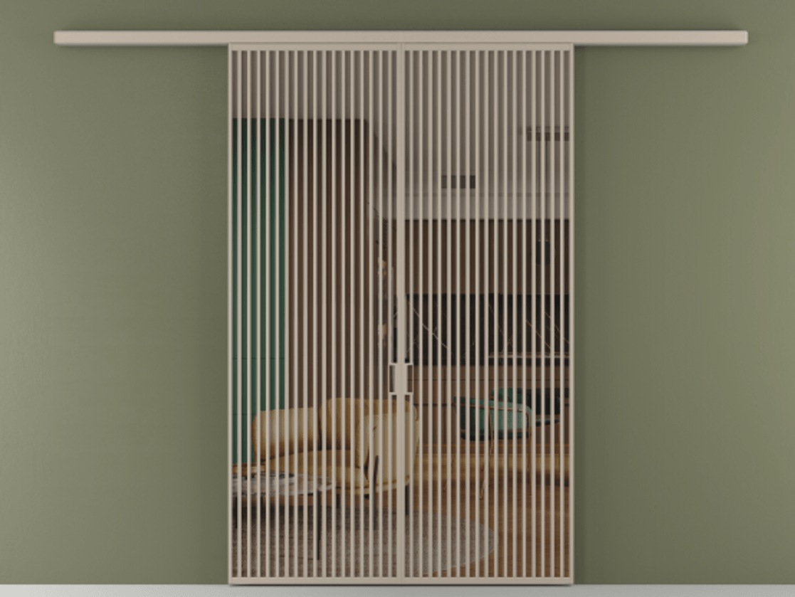 Перегородка Formato вдоль стены 2 створки АЛПР 040.06 Алюминий бисквитный Прозрачное бронзовое стекло, триплекс Цена 2244900 ₸ | Volhovec