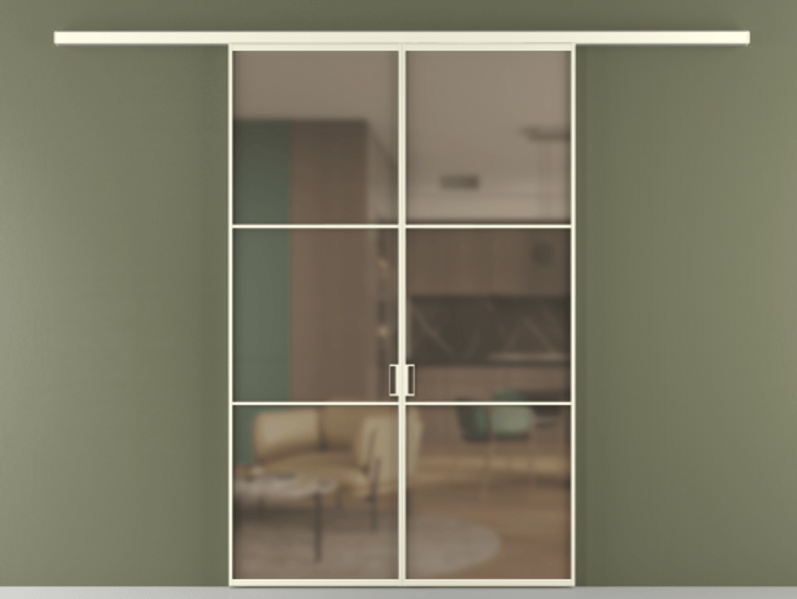 Перегородка Formato вдоль стены 2 створки АЛПР 040.03 Алюминий молочно-белый Сатинированное бронзовое стекло, триплекс Цена 1266470 ₸ | Volhovec