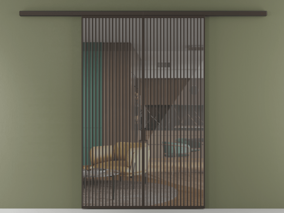 Перегородка Formato вдоль стены 2 створки АЛПР 040.06 Алюминий антрацит Рефлективное прозрачное стекло "Stopsol", калёное Цена 2776800 ₸ | Volhovec