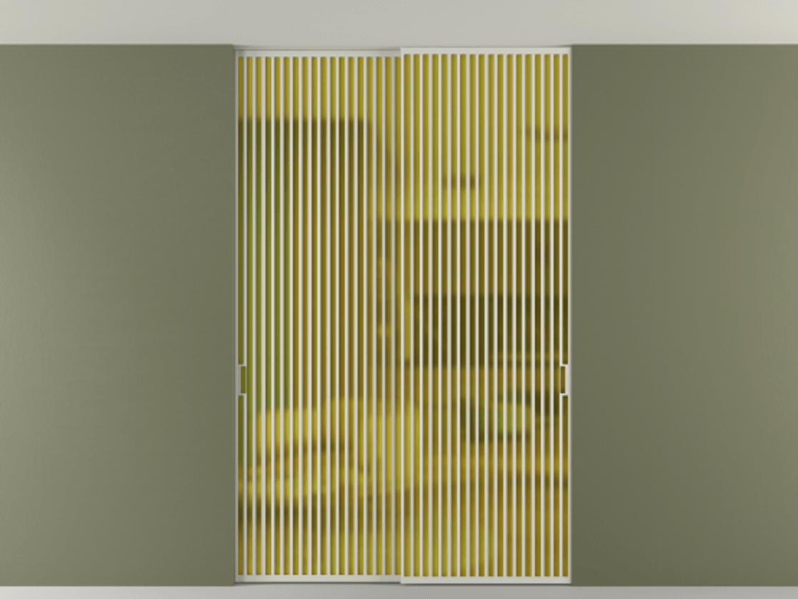 Перегородка Formato внутри проёма скрытое крепление в потолок 2 створки АЛПР 040.06 Алюминий тёплый серый Сатинированное жёлтое стекло, триплекс Цена 2676700 ₸ | Volhovec