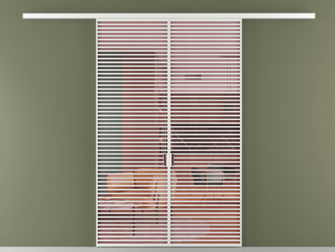 Перегородка Formato вдоль стены 2 створки АЛПР 040.07 Алюминий белоснежный Прозрачное розовое стекло, триплекс Цена 2244900 ₸ | Volhovec