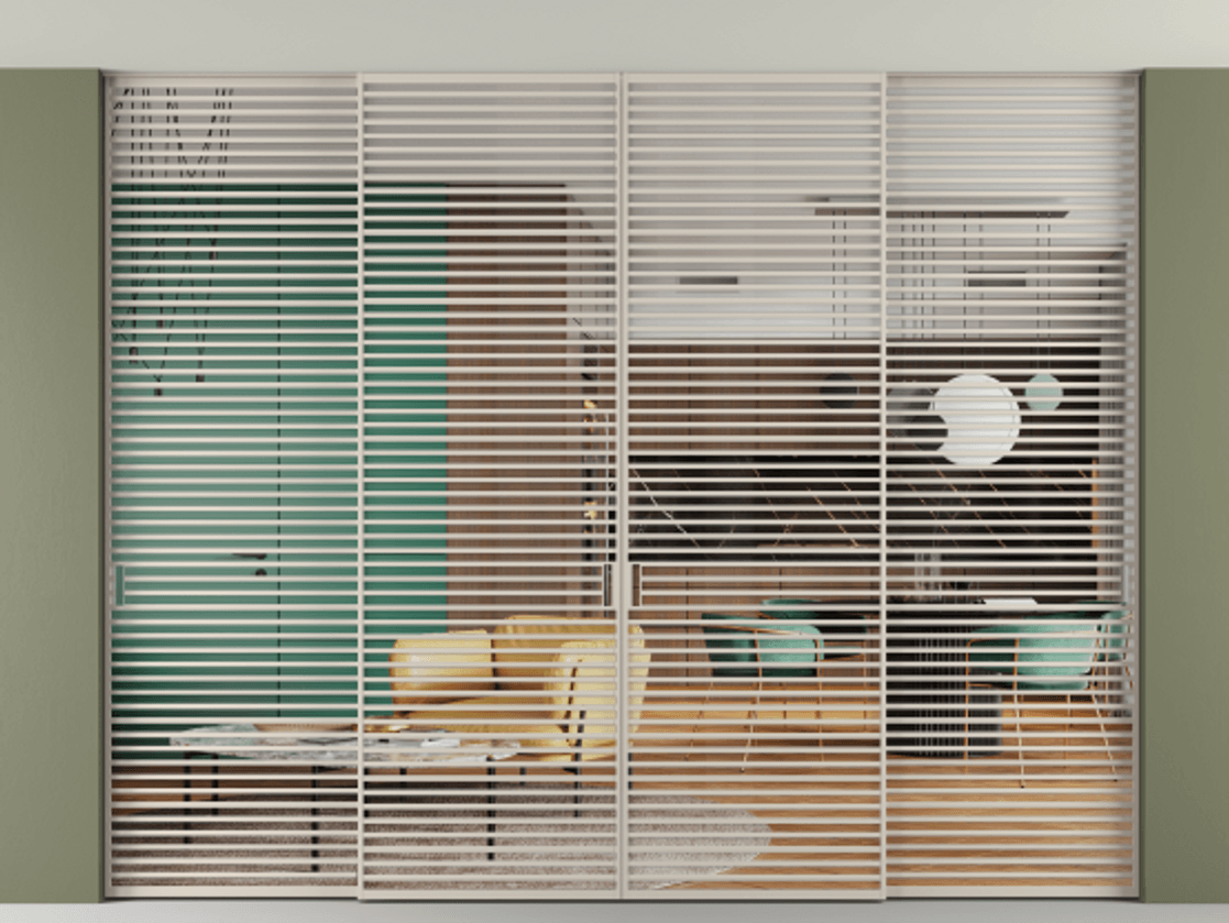 Перегородка Formato внутри проёма четырёхстворчатая со скрытым креплением в потолок АЛПР 040.07 Алюминий светло-бежевый Прозрачное стекло "Crystal Vision", калёное, 6 мм.  Цена 5813680 ₸ 1. Полотно 4 шт. (800/2100 мм)
 2. Комплект установки раздвижной системы
 3. Базовый комплект фурнитуры
4.Ручка RONDO. Фабрика дверей Волховец 8 (800) 551 43 19  Перегородка Formato внутри проёма четырёхстворчатая со скрытым креплением в потолок АЛПР 040.07 Алюминий светло-бежевый Прозрачное стекло "Crystal Vision", калёное, 6 мм Цена 5813680 ₸ | Volhovec