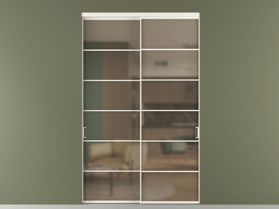 Перегородка Formato внутри проёма 2 створки АЛПР 040.04 Алюминий пудровый белый Сатинированное бронзовое стекло, триплекс Цена 2775180 ₸  | Volhovec