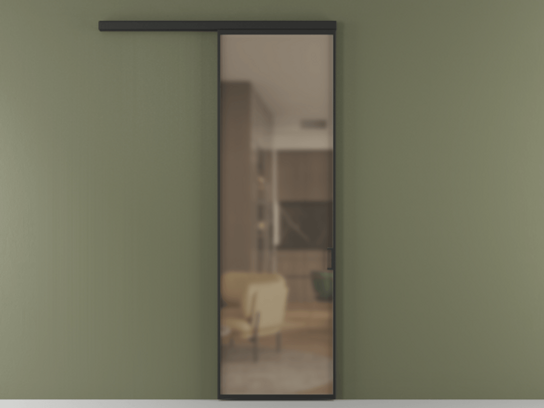 Перегородка Formato вдоль стены одностворчатая АЛПР 040.01 Алюминий Черный Сатинированное бронзовое стекло, триплекс Цена 692640 ₸  | Volhovec