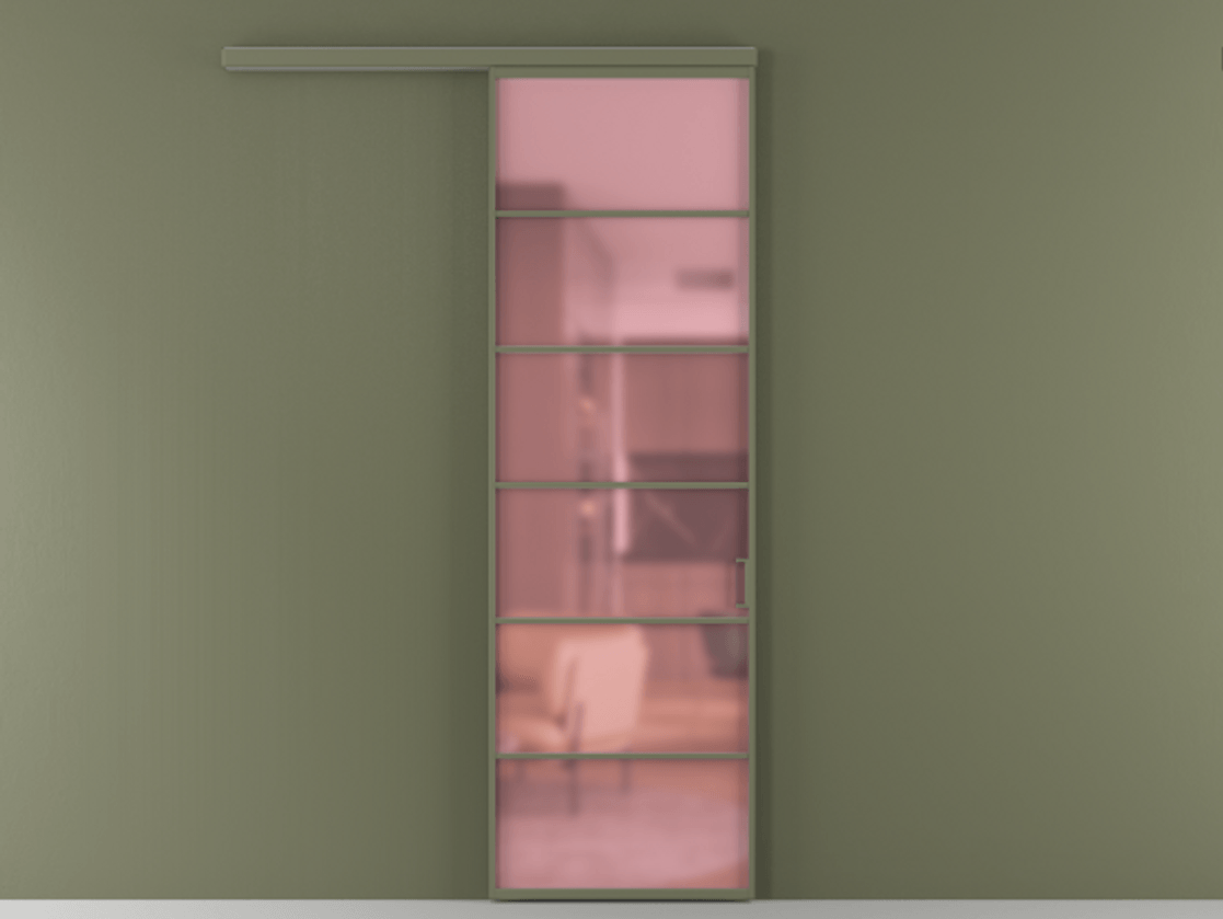 Перегородка Формато вдоль стены 1 створка АЛПР 040.04 Алюминий оливковый тёмный Сатинированное розовое стекло, триплекс Цена 849139 ₸  | Volhovec