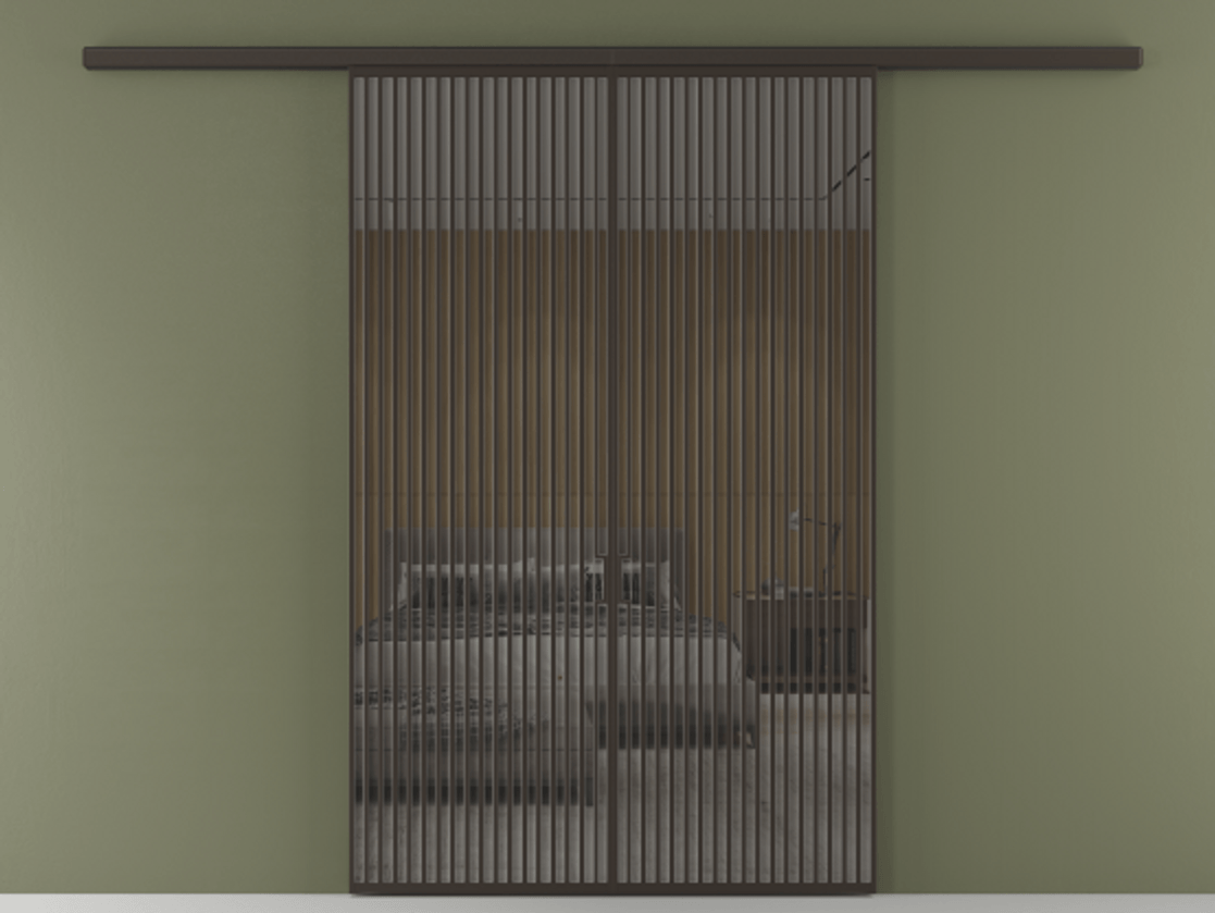 Перегородка Formato вдоль стены двустворчатая АЛПР 040.06 Алюминий антрацит Рефлективное серое стекло "Stopsol", калёное Цена 2776800 ₸ | Volhovec