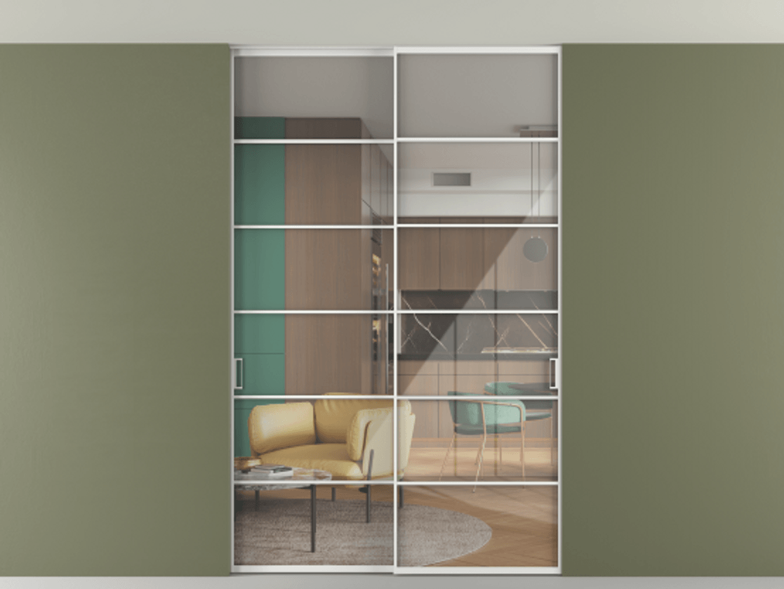 Перегородка Formato внутри проёма скрытое крепление в потолок 2 створки АЛПР 040.04 Алюминий белоснежный Рефлективное прозрачное стекло "Stopsol", калёное. Цена 2013520 ₸ 1. Полотно 2 шт. (800/2100 мм)
2. Комплект установки раздвижной системы
3. Базовый комплект фурнитуры
4. Ручка RONDO. Фабрика дверей Волховец 8 (800) 551 43 19 Перегородка Formato внутри проёма скрытое крепление в потолок 2 створки АЛПР 040.04 Алюминий белоснежный Рефлективное прозрачное стекло "Stopsol", калёное Цена 2013520 ₸ | Volhovec