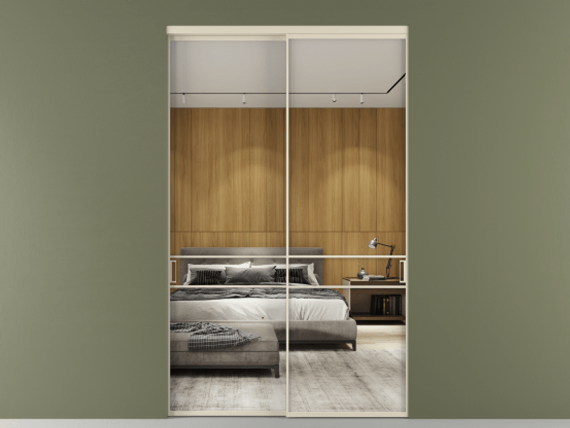 Перегородка Formato внутри проёма 2 створки АЛПР 040.02 Алюминий бежево-серый Двустороннее зеркало, триплекс , триплекс 6 мм Цена 2697300 ₸  | Volhovec