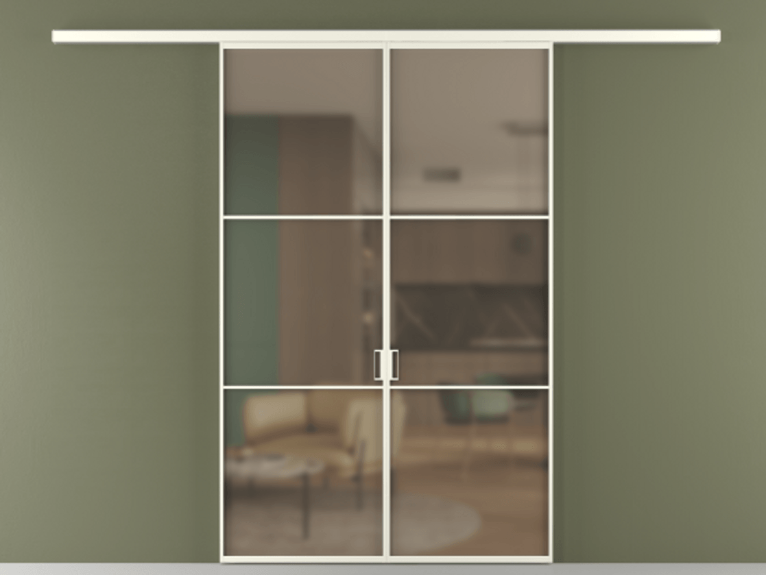 Перегородка Formato вдоль стены 2 створки АЛПР 040.03 Алюминий жемчужный Сатинированное бронзовое стекло, триплекс Цена 1266470 ₸ | Volhovec