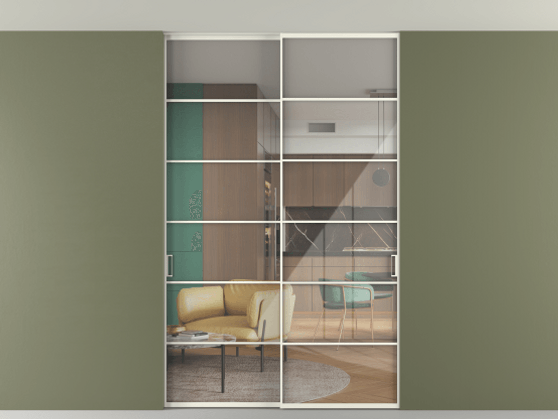 Перегородка Formato внутри проёма скрытое крепление в потолок 2 створки АЛПР 040.04 Алюминий жемчужный Рефлективное прозрачное стекло "Stopsol", калёное. Цена 2013520 ₸ 1. Полотно 2 шт. (800/2100 мм)
2. Комплект установки раздвижной системы
3. Базовый комплект фурнитуры
4. Ручка RONDO. Фабрика дверей Волховец 8 (800) 551 43 19 Перегородка Formato внутри проёма скрытое крепление в потолок 2 створки АЛПР 040.04 Алюминий жемчужный Рефлективное прозрачное стекло "Stopsol", калёное Цена 2013520 ₸ | Volhovec