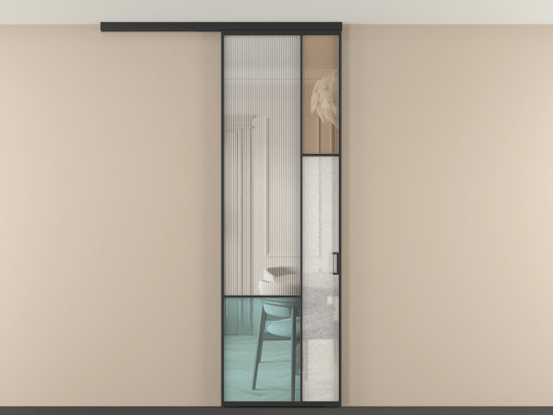 Перегородка Mosaic вдоль стены на потолок 1 створка АЛПР 041.12 Алюминий Черный Комбинация стекол Группы 1 и Группы 3 Цена 845900 ₸ | Volhovec