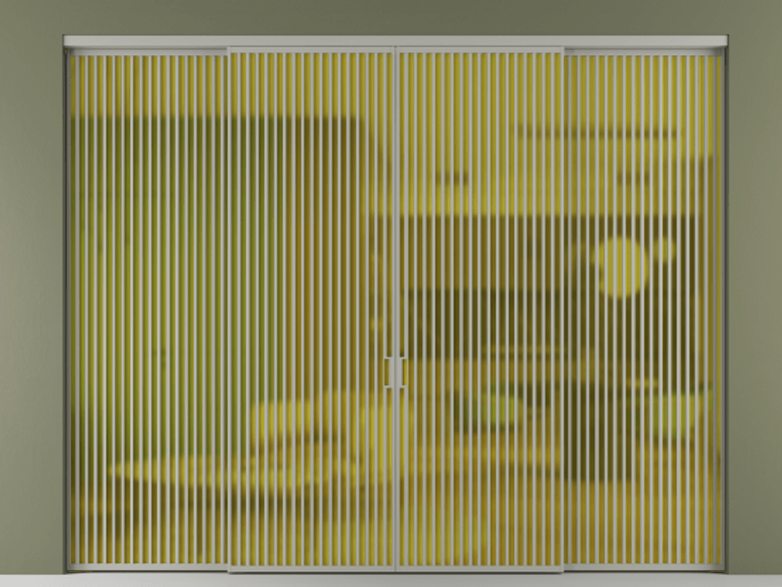 Перегородка Формато внутри проёма 4 створки АЛПР 040.06 Алюминий нейтральный серый Сатинированное жёлтое стекло, триплекс Цена 4657716 ₸  | Volhovec