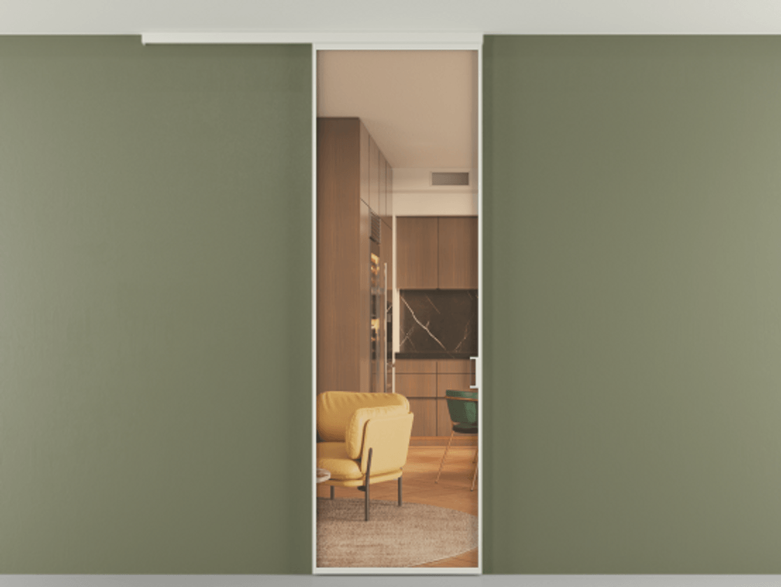 Перегородка Formato вдоль стены на потолок одностворчатая #VENDORCODE# #FURNISH# #GLASS# Цена #PRICE# #CURRENCY# | Volhovec