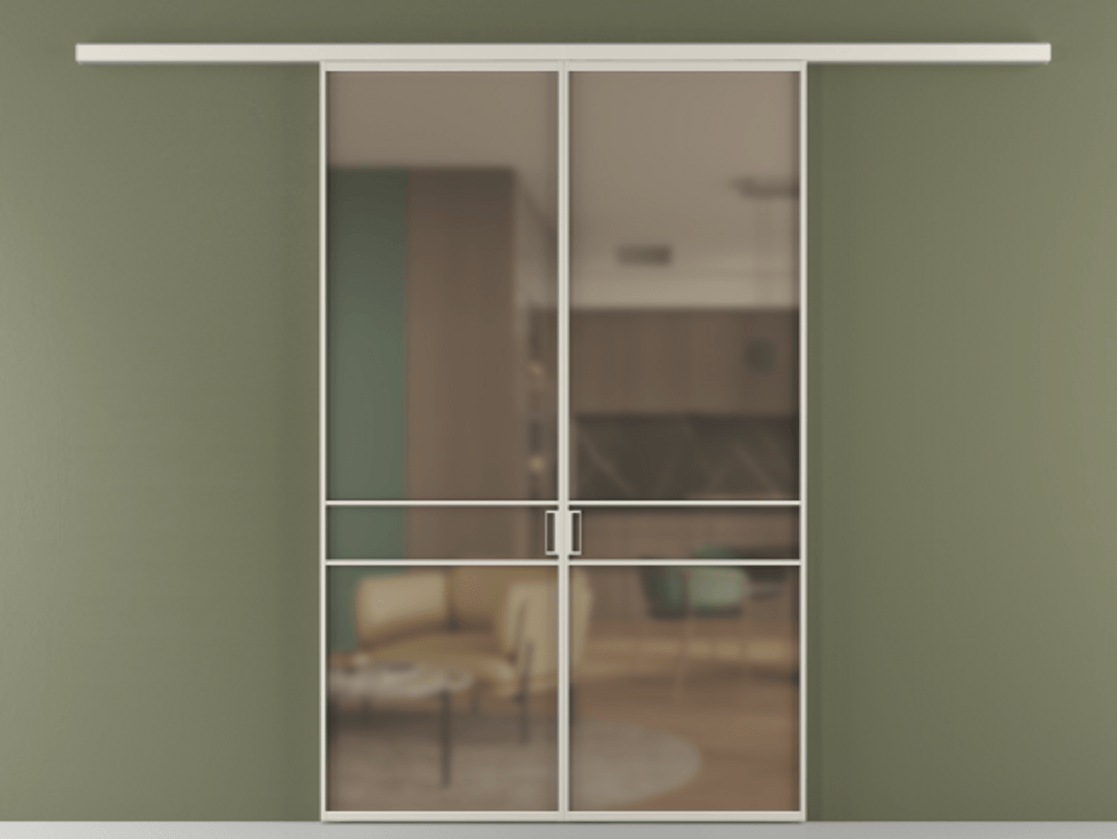 Перегородка Formato вдоль стены 2 створки АЛПР 040.02 Алюминий облачно-серый Сатинированное бронзовое стекло, триплекс Цена 1266470 ₸ | Volhovec