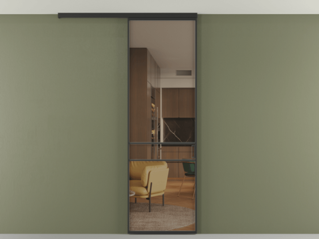 Перегородка Formato вдоль стены на потолок одностворчатая #VENDORCODE# #FURNISH# #GLASS# Цена #PRICE# #CURRENCY# | Volhovec
