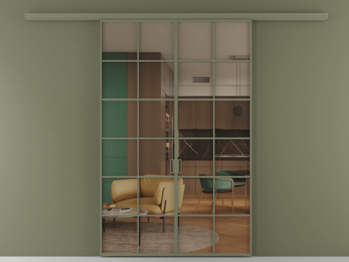 Перегородка Formato вдоль стены 2 створки АЛПР 040.05 Алюминий оливковый тёмный Прозрачное бронзовое стекло, триплекс Цена 1344350 ₸ | Volhovec