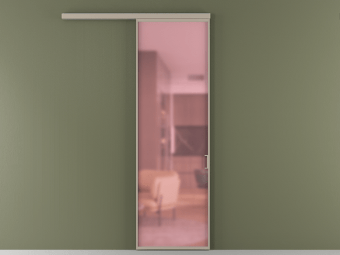 Перегородка Formato вдоль стены 1 створка АЛПР 040.01 Алюминий бисквитный Сатинированное розовое стекло, триплекс Цена 635000 ₸  | Volhovec