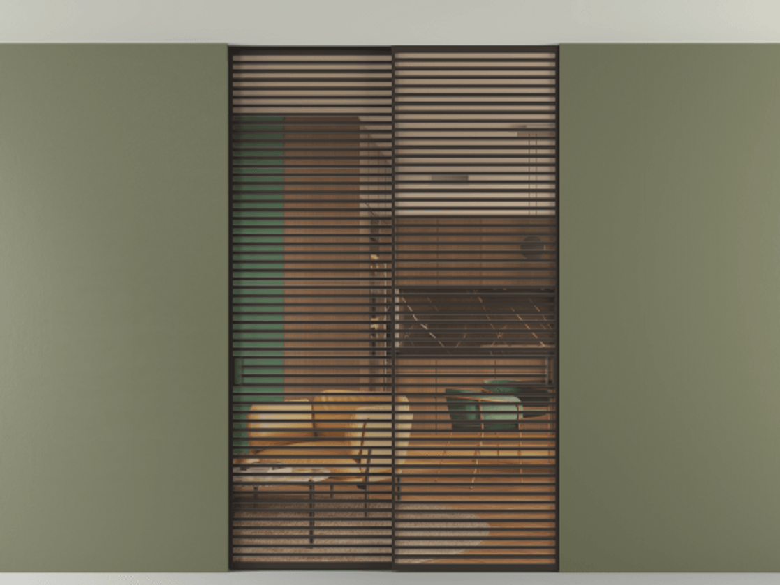 Перегородка Formato внутри проёма скрытое крепление в потолок 2 створки АЛПР 040.07 Алюминий антрацит Прозрачное оранжевое стекло, триплекс Цена 2676700 ₸ | Volhovec