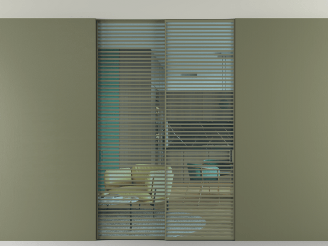 Перегородка Formato внутри проёма скрытое крепление в потолок 2 створки АЛПР 040.07 Алюминий оливковый тёмный Прозрачное голубое стекло, триплекс Цена 2676700 ₸ | Volhovec