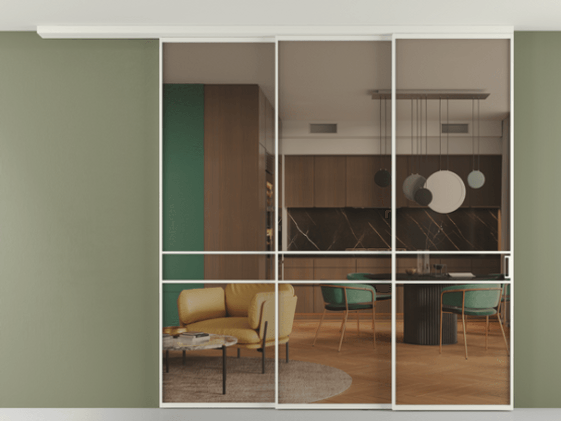 Перегородка Formato вдоль стены на потолок телескопик синхро 3 #VENDORCODE# #FURNISH# #GLASS# Цена #PRICE#  | Volhovec
