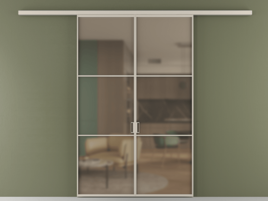 Перегородка Formato вдоль стены 2 створки АЛПР 040.03 Алюминий светло-бежевый Сатинированное бронзовое стекло, триплекс Цена 1266470 ₸ | Volhovec