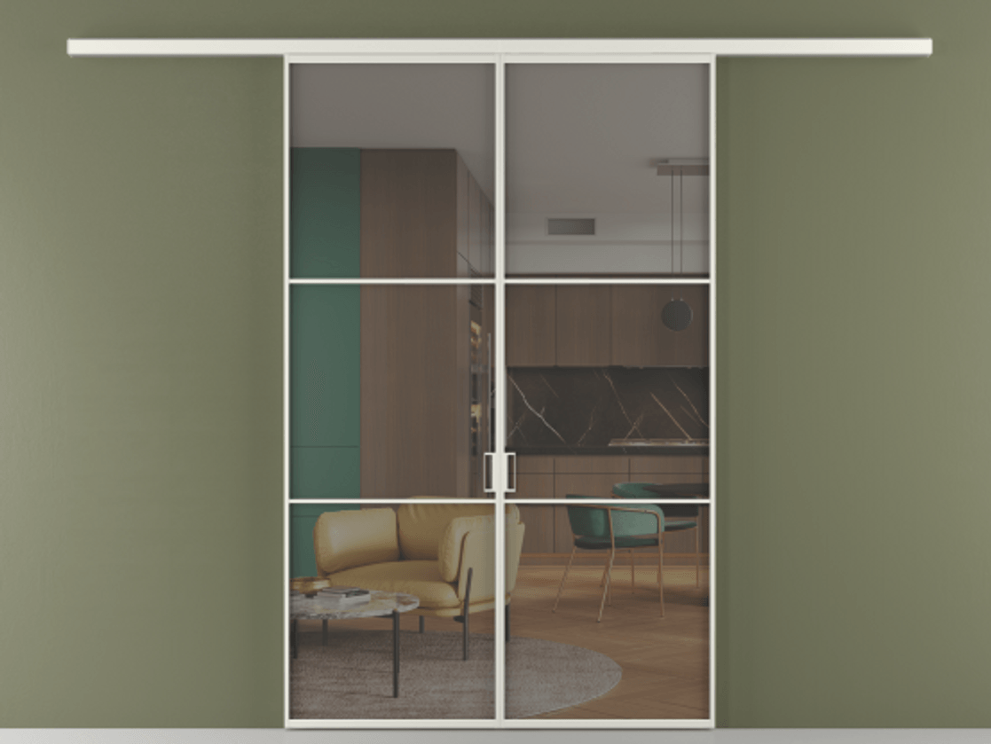 Перегородка Formato вдоль стены 2 створки АЛПР 040.03 Алюминий серый Прозрачное серое стекло, триплекс Цена 1266470 ₸ | Volhovec