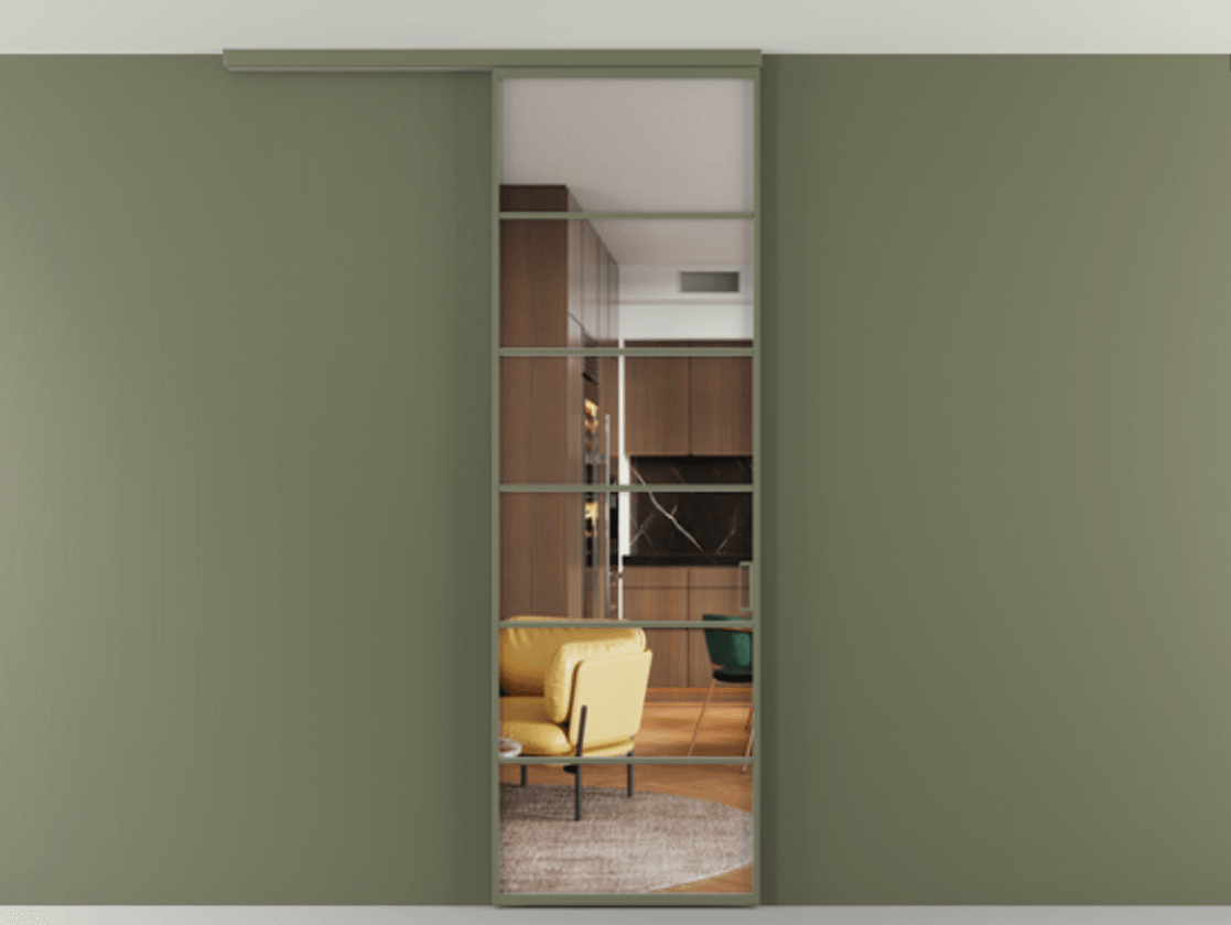 Перегородка Formato вдоль стены на потолок одностворчатая #VENDORCODE# #FURNISH# #GLASS# Цена #PRICE# #CURRENCY# | Volhovec