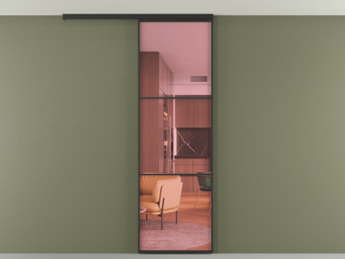 Перегородка Formato вдоль стены на потолок одностворчатая #VENDORCODE# #FURNISH# #GLASS# Цена #PRICE# #CURRENCY# | Volhovec
