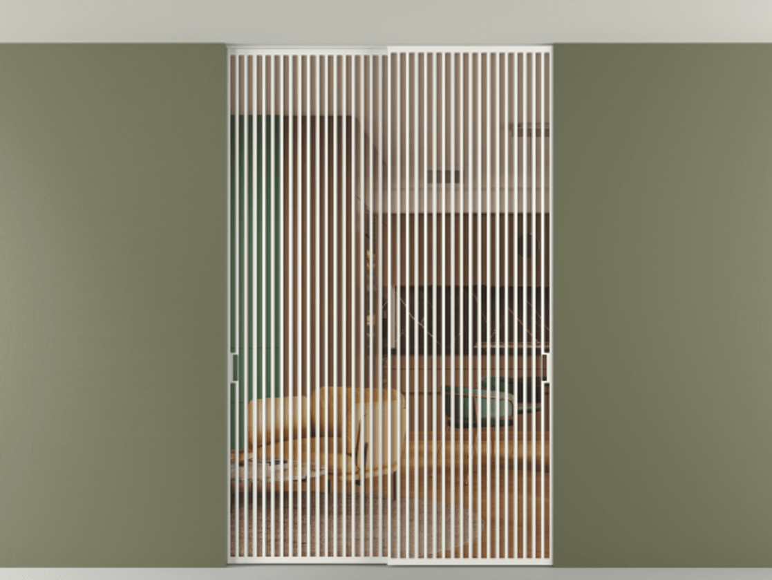 Перегородка Formato внутри проёма скрытое крепление в потолок 2 створки АЛПР 040.06 Алюминий светло-серый Прозрачное оранжевое стекло, триплекс Цена 2676700 ₸ | Volhovec