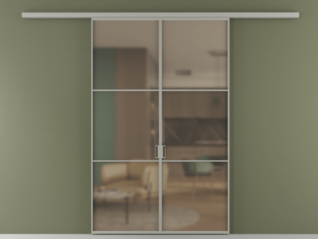 Перегородка Formato вдоль стены 2 створки АЛПР 040.03 Алюминий нейтральный серый Сатинированное бронзовое стекло, триплекс Цена 1266470 ₸ | Volhovec