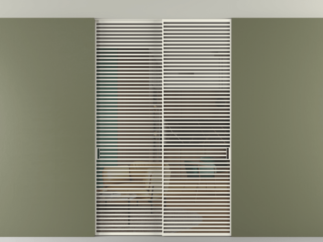 Перегородка Formato внутри проёма скрытое крепление в потолок 2 створки АЛПР 040.07 Алюминий жемчужный Прозрачное серое стекло, триплекс Цена 2676690 ₸ | Volhovec