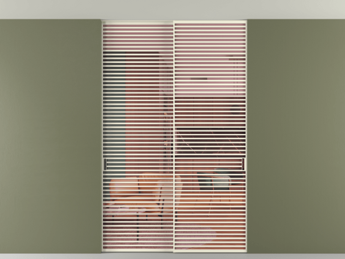 Перегородка Formato внутри проёма скрытое крепление в потолок 2 створки АЛПР 040.07 Алюминий молочно-белый Прозрачное розовое стекло, триплекс Цена 2676700 ₸ | Volhovec