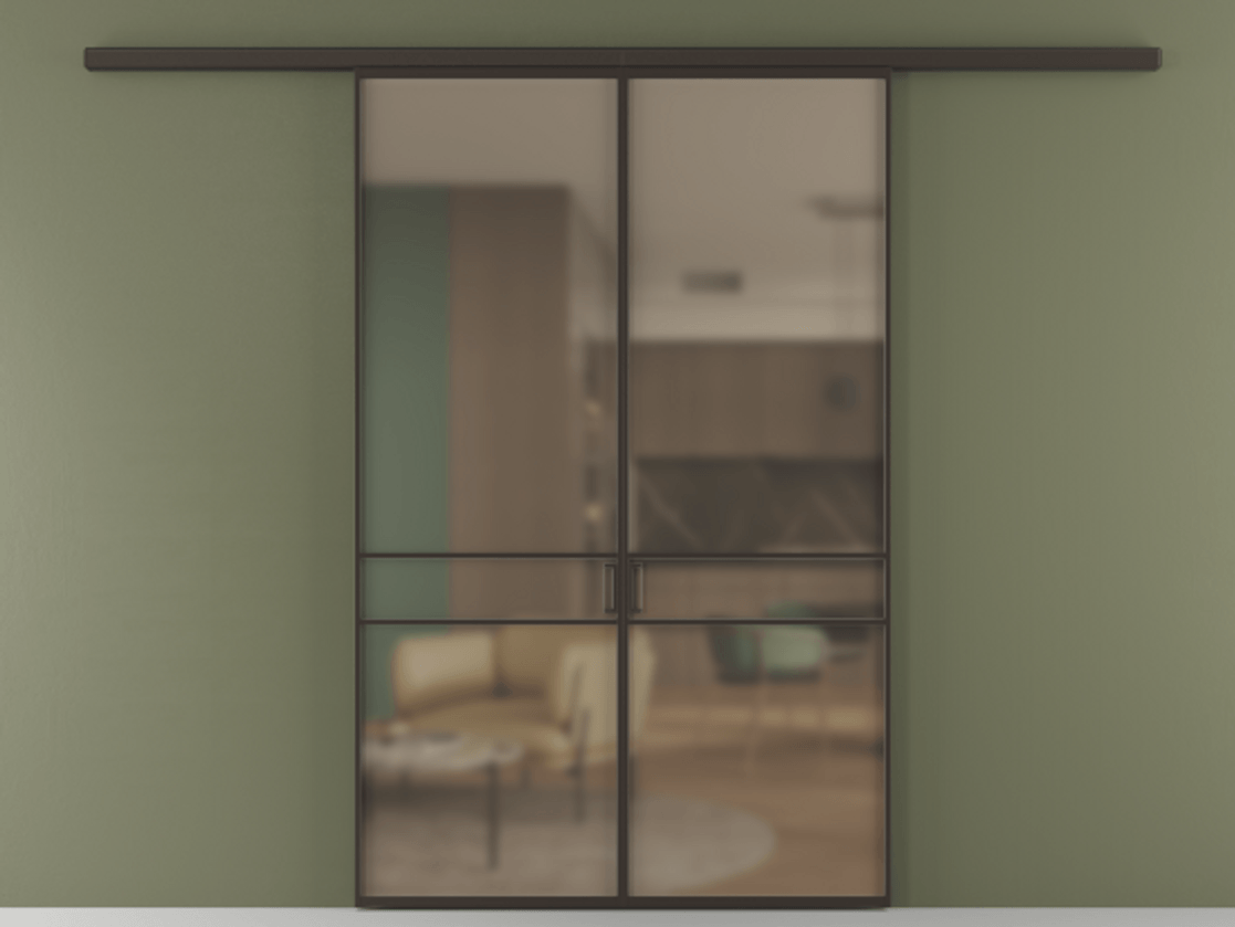 Перегородка Formato вдоль стены 2 створки АЛПР 040.02 Алюминий антрацит Сатинированное бронзовое стекло, триплекс Цена 1266470 ₸ | Volhovec