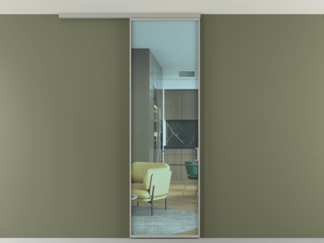 Перегородка Формато вдоль стены на потолок 1 створка АЛПР 040.01 Алюминий нейтральный серый Прозрачное голубое стекло, триплекс Цена 698563 ₸ | Volhovec