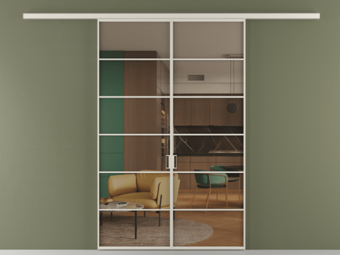 Перегородка Formato вдоль стены 2 створки АЛПР 040.04 Алюминий облачно-серый Прозрачное бронзовое стекло, триплекс Цена 1344350 ₸ | Volhovec