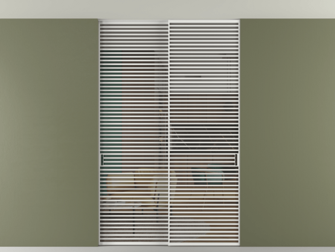 Перегородка Formato внутри проёма скрытое крепление в потолок 2 створки АЛПР 040.07 Алюминий белоснежный Прозрачное серое стекло, триплекс Цена 2676690 ₸ | Volhovec