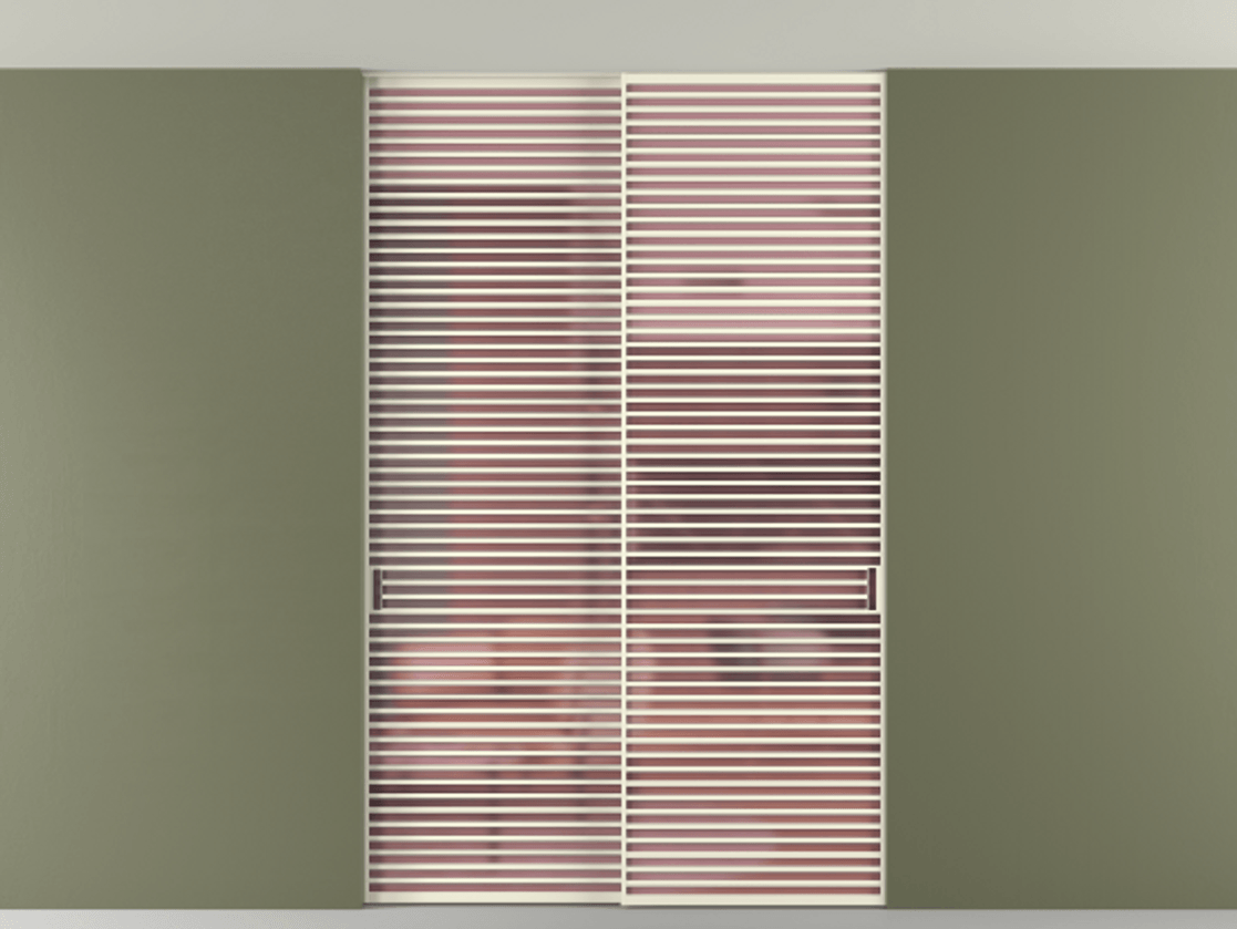 Перегородка Formato внутри проёма скрытое крепление в потолок 2 створки АЛПР 040.07 Алюминий молочно-белый Сатинированное розовое стекло, триплекс Цена 2676700 ₸ | Volhovec