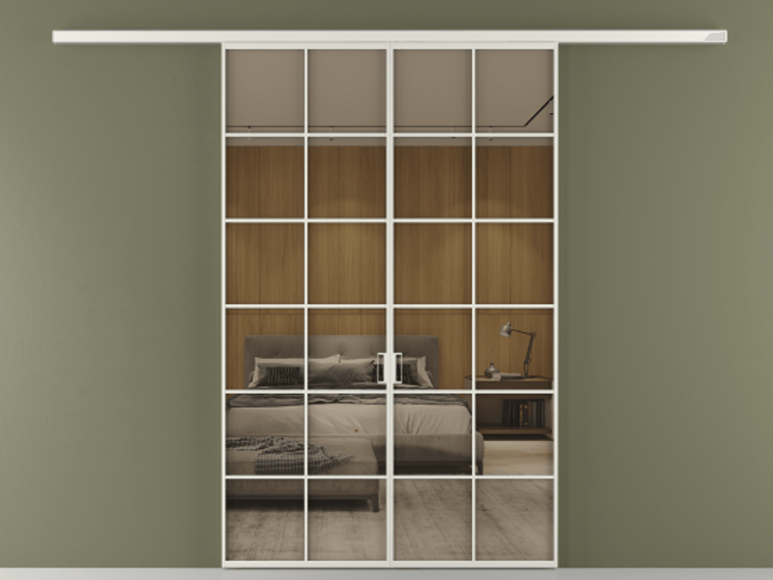 Перегородка Formato вдоль стены 2 створки АЛПР 040.05 Алюминий серый Рефлективное бронзовое стекло "Stopsol", калёное Цена 1651100 ₸ | Volhovec